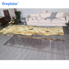 2 m length Clear color resin walnut solid wooden table